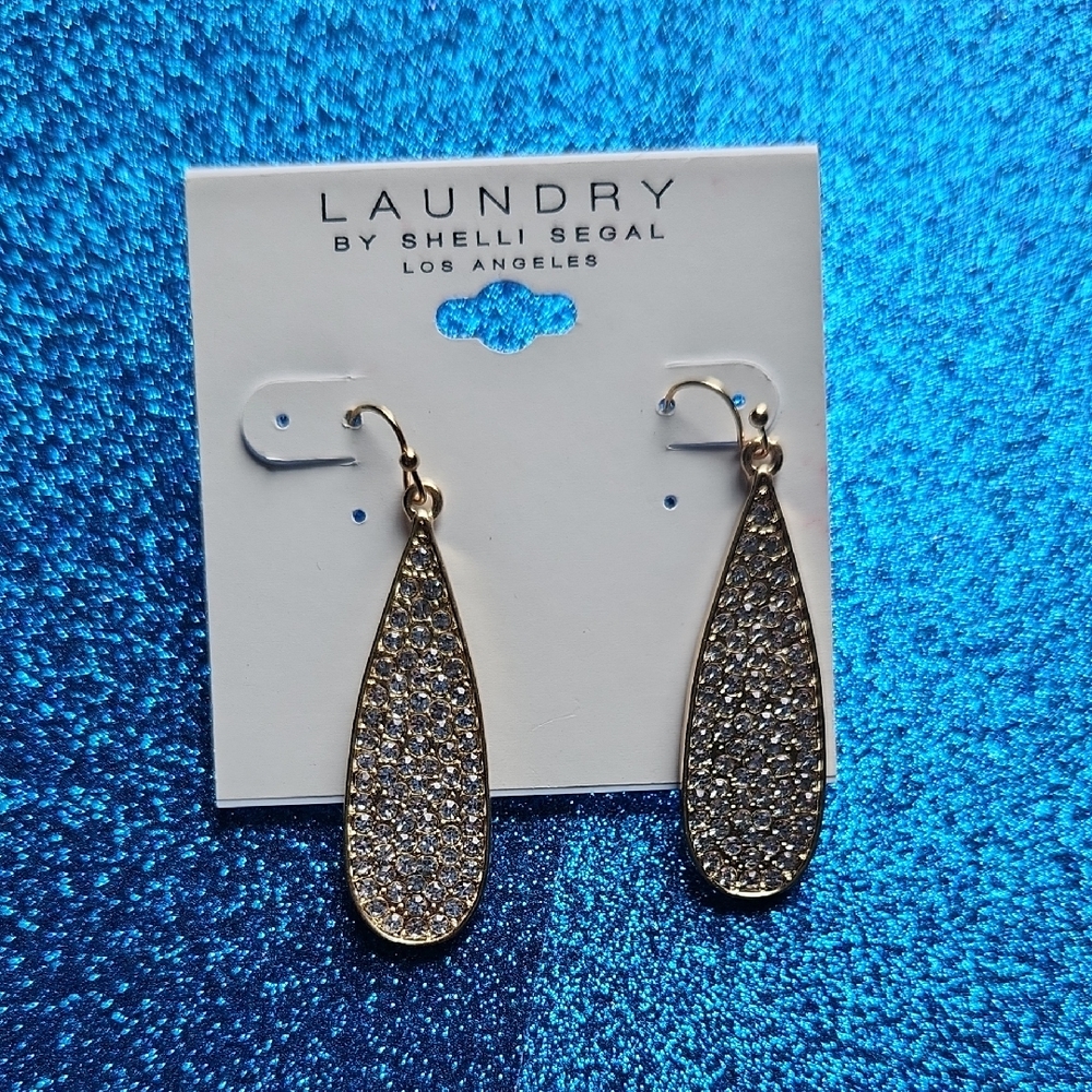 Laundry by Shelli Segal Gold and Silver Teardrop Druzy Earrings NWT